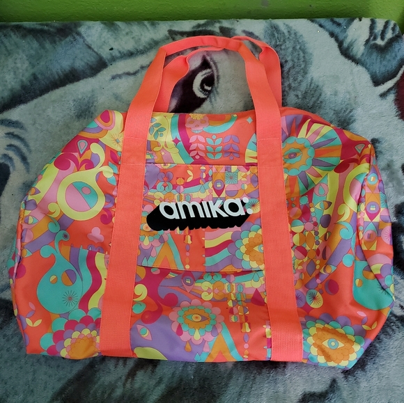 ❇️SALE ❇️ AMIKA Signature Print Large Duffle Bag Psychedelic Neon Print - Picture 14 of 14